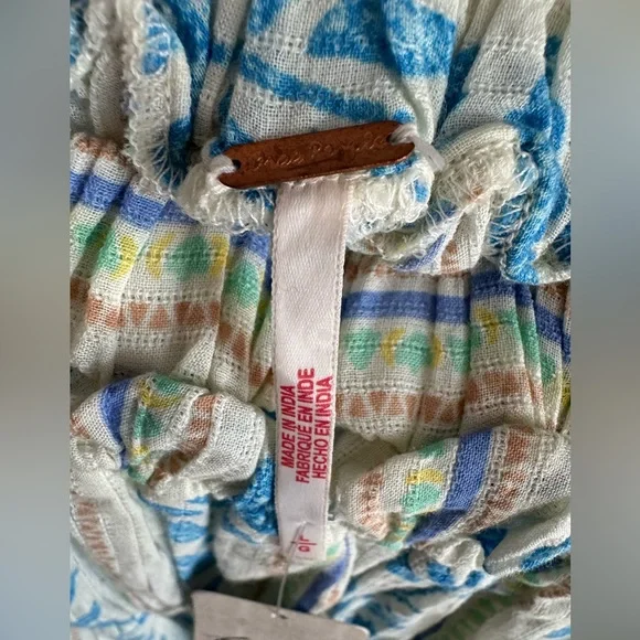 Free People Santorini Print Puff Sleeve Empire Waist Long Cotton Tunic Top NEW L - Picture 6 of 11